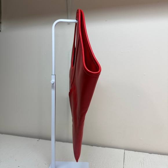 Olena Molchanova Red Leather Slim Tote Bag Top Handle Abstract Modern - Picture 4 of 8